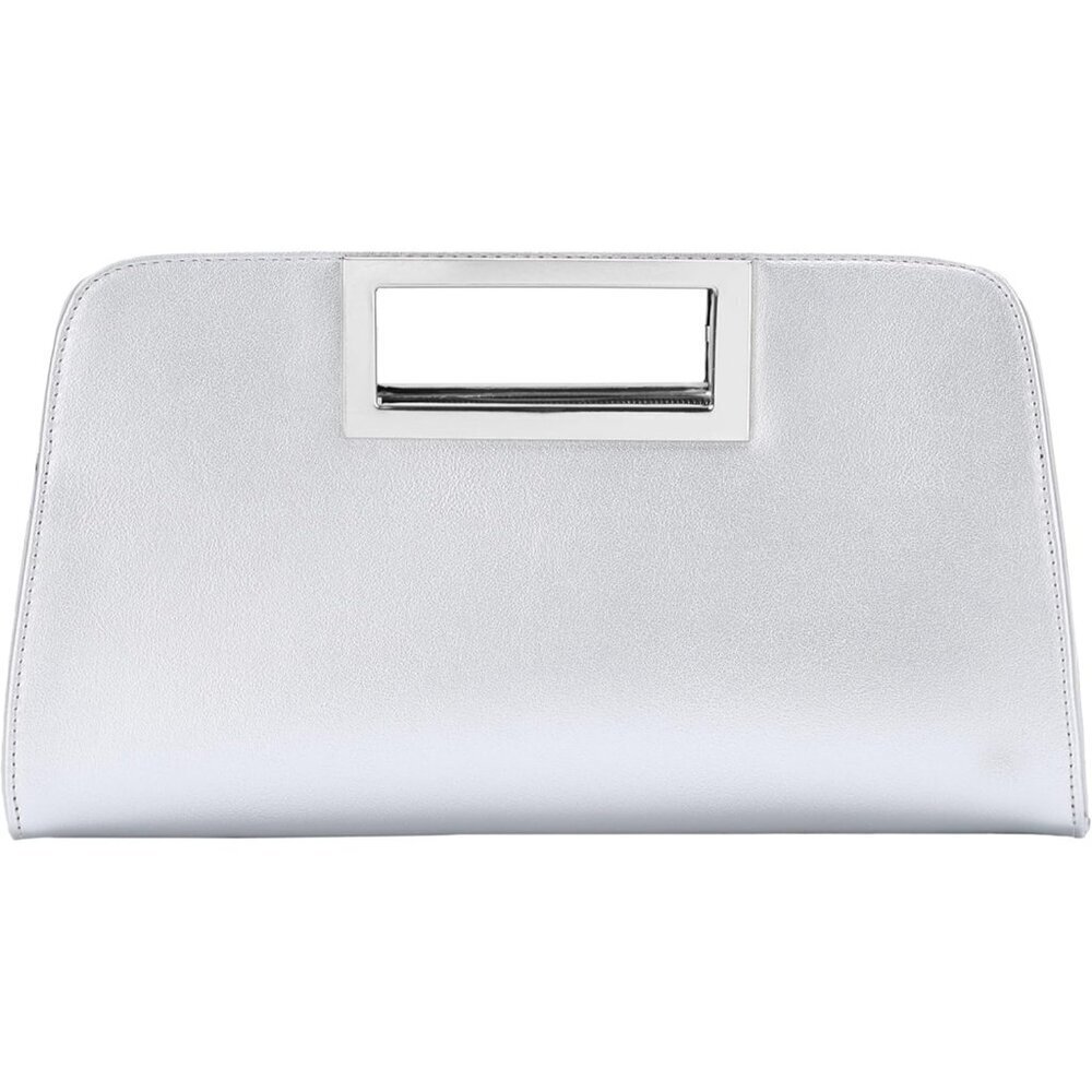 🆕Women Silver  Leather Cut-Out Handle Evening Handbag Crossbody Party Bag